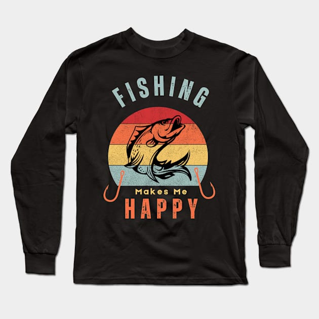 Fishing Makes Me Happy - Retro Style Long Sleeve T-Shirt by Syntax Wear